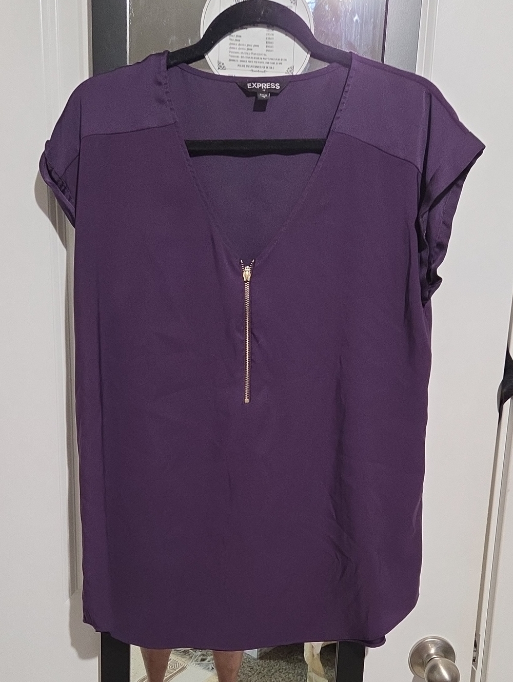 Express Deep Purple V-Neck Zip Blouse